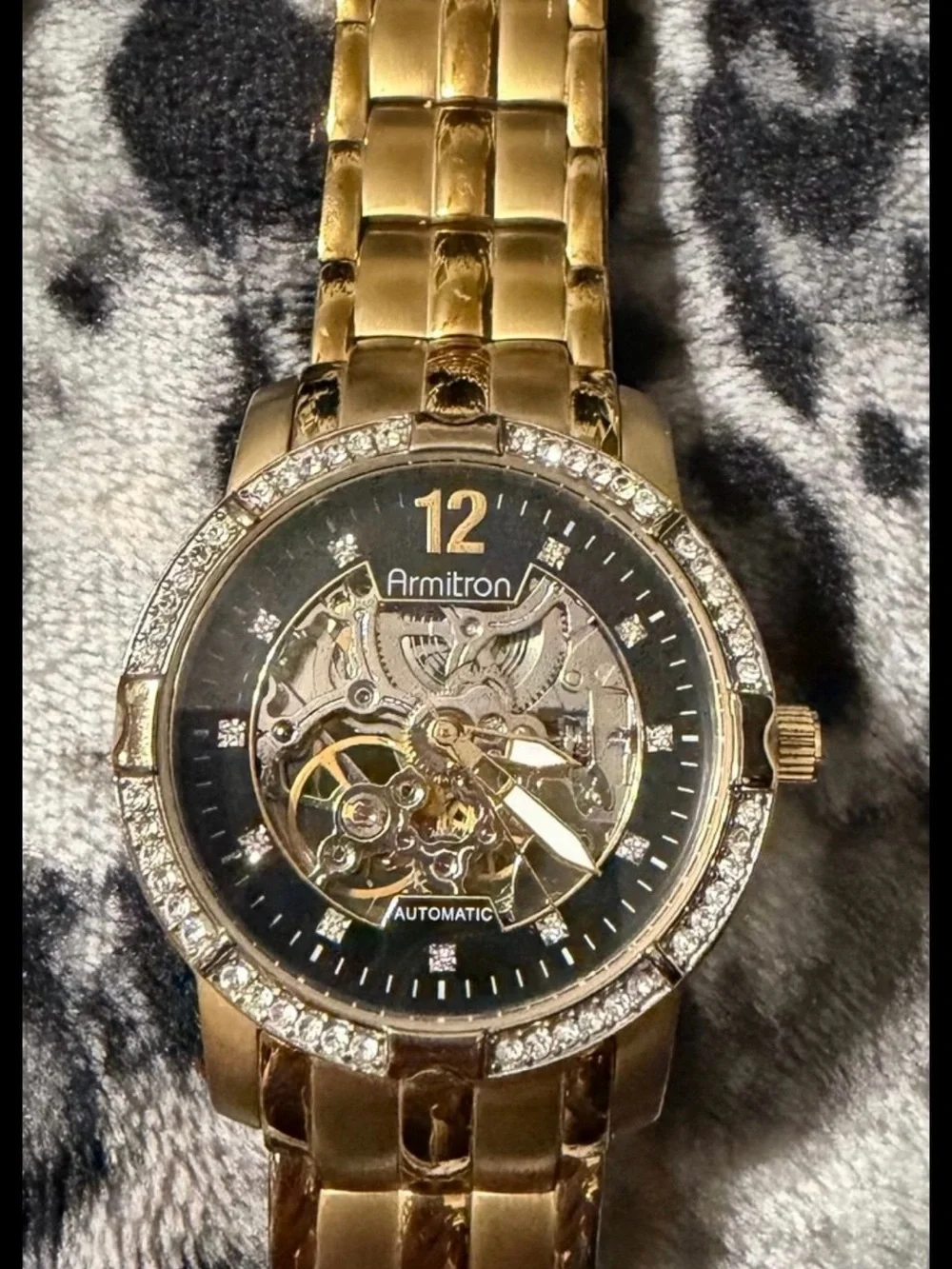Armitron Gold-Tone Automatic Skeleton Watch with Crystal Bezel
